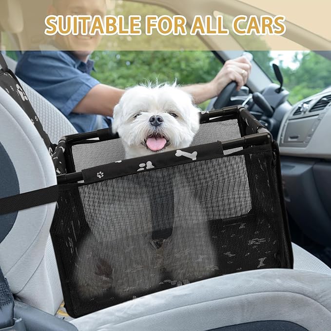 Dog Car Seat Foldable Dog Car Booster Seat Waterproof Breathable Oxford Travel Bag for Small to Medium Dogs, Puppies, and Pets-Pattern Black-Upgrade