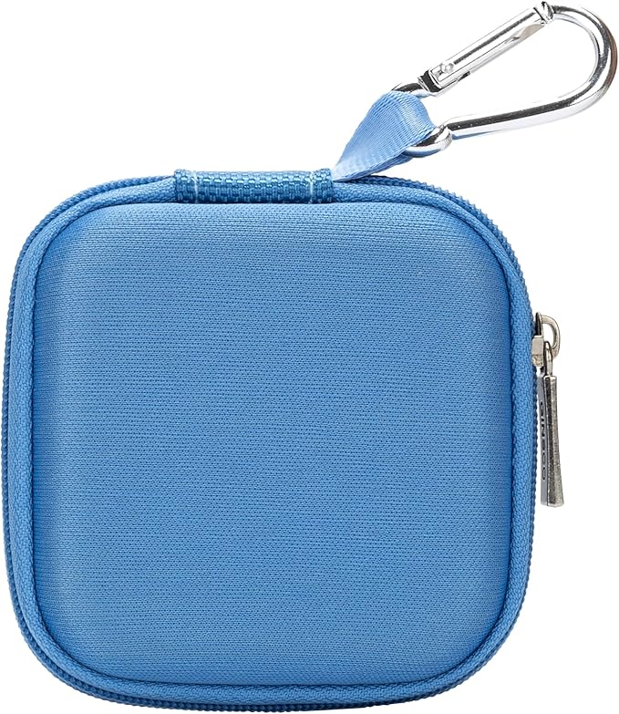 Ginsco Mini-Portable Hard Shell Square Earbuds Case for Apple EarPods/Samsung Galaxy Wired/Wireless Earbuds, Cell Phone Accessories Organizer with Carabiner for Earphones (1, Blue)