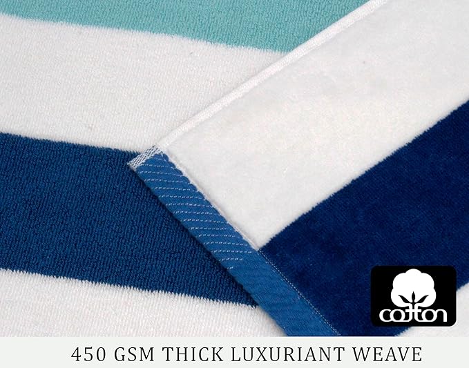 COTTON CRAFT Hooded Beach Towel – Oversized 39 x 68 Towel with Hood for Adults - 100% Ringspun Cotton Velour Terry Towel - 450 GSM - Super Soft Plush Absorbent Quick Dry Bath Wrap – Cabana Stripe Blue