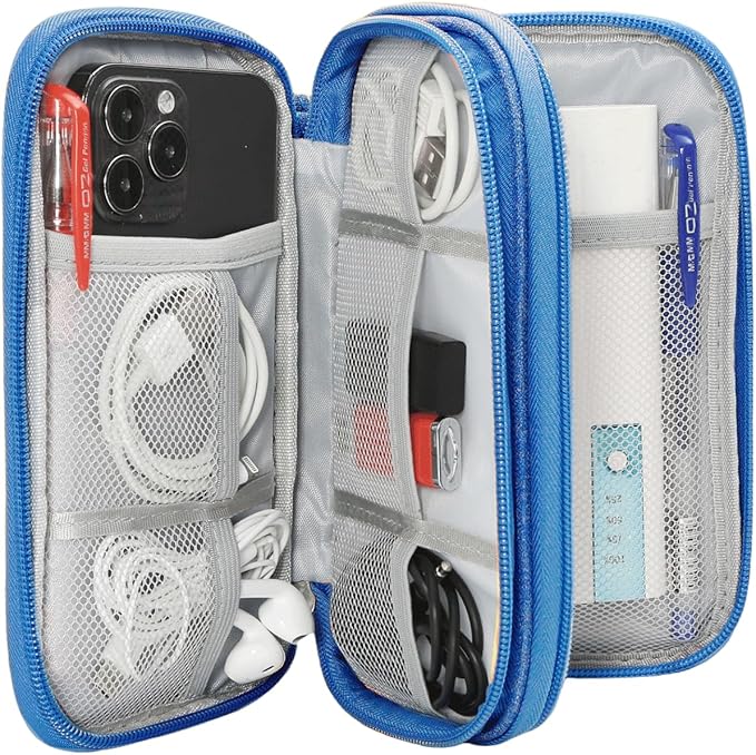 CAAORDKSO Cord Organizer Travel Cable Organizer Bag Tech Electronic Organizer Travel Case, Electronic Accessories Pouch Bag for Cable, USB, Cord, Charger, Phone, Power Bank, Earphone (Blue, Medium)