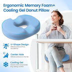Donut Pillow Seat Cushion - Cooling Gel Donut Chair Cushions, Memory Foam Seat Cushion for Office & Home, Car Seat Cushion and Butt Pillow, Hemorrhoids Pillow and Tailbone Pain Relief, Light Blue