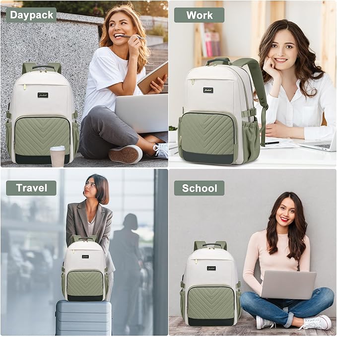 Laptop Backpack for Women Bookbag: 15.6 inch Work School Backpacks with Pouch Pocket for Large Capacity Cup & USB Charger College Book Bag Travel Business Nurse Teacher Bookbags Anti-theft Back Pack