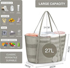 KALIDI Upgrade Version Beach Mesh Tote Bag MAX 27L Large capacity,Shoulder Bag Nylon Hobo Women Casual Foldable Beach Picnic