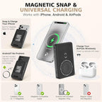 Magnetic Wireless Power Bank, 5000mAh Portable Charger with LED Makeup Mirror & Phone Stand, 20W USB-C Fast Charging Battery Pack for iPhone 17/16/15/14/13/12 Series, Black Totem