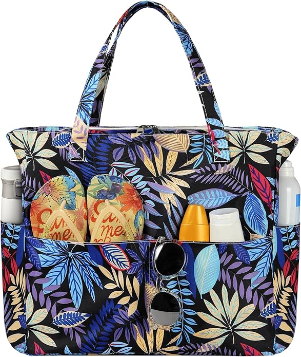 Trifabricy Beach Bags for Women Waterproof Sandproof Women Tote Bag, Large Beach Bag with Zipper for Gym Travel Vocation