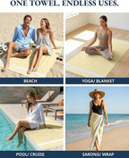 LANE LINEN Oversized Beach Towels 4 Pack – Pre-Washed, Extra Large, Quick Dry, No Sand, Pool Use, 39"x71" – Yellow