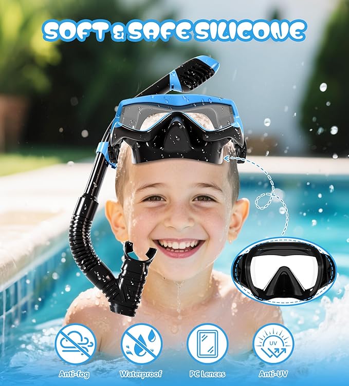 Aegend Snorkeling Gear for Adults Youth Kids, Snorkel Mask with Top Dry Valve - Panoramic View Anti-Leak and Anti-Fog with Mesh Bag for Snorkeling, Scuba Diving, Freediving & Swimming