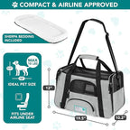 PetAmi Airline Approved Pet Carrier for Cats & Small Dogs, Soft Sided TSA Travel Carrier Bag with Sherpa Bed, Breathable Mesh Ventilation, Collapsible Bowl, Fits Under Seat, Up to 18 lbs, Large Gray