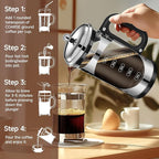 YMMIND 34 Ounce French Press Coffee Maker Chromium Stainless Steel Coffee Press, with 4-Level Filter System, Heat Resistant Thickness Borosilicate Glass, BPA-Free Brewed Coffee Pot for Camping Gifts