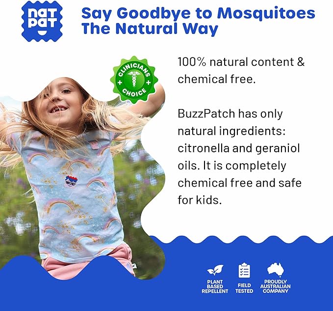 NATPAT BuzzPatch Mosquito Patch Stickers for Kids - All Natural, Plant Based Ingredients, Non-Toxic, DEET Free, Citronella Insect Patches, for Toddlers, Babies, Children (3 Pack, 144 Units)