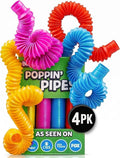 BUNMO Pop Tubes - Sensory Toys - Fidget Toys - Imaginative Play & Stimulating Creative Learning - Hours of Fun for Kids - Tons of Ways to Play - Non-Mouthable Toy 3+ - 4 Pack Large