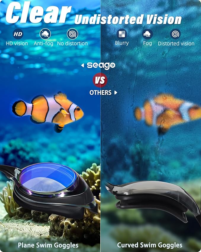 Seago 2 Pack Swimming Goggles Anti-fog Anti-UV Silicone Swim Goggles Adult Women Men