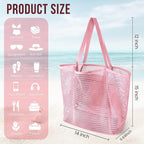 HOHOM Beach Bags for Women, Summer Travel Mesh Tote Bag with Large Inner Pocket, Sandproof Woven Shoulder Handbag