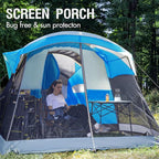 PORTAL 6/8/10 Person Family Camping Tent with Screen Room, Water Resistant Big Tunnel Tents with Rainfly, Large Family Tent for Camping, Outdoor, Patio