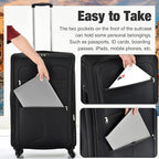 Lightweight Expandable Softside Luggage Sets 3 Piece, Large Capacity Travel Suitcase with Spinner Wheel, TSA Lock, Easy Access Design and Adjustable Telescoping Handle (Black)