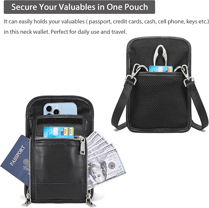 LANNSYNE Leather Travel Wallet, Neck Wallet Travel Pouch and Passport Holder for Men and Women Keep Valuables Safe