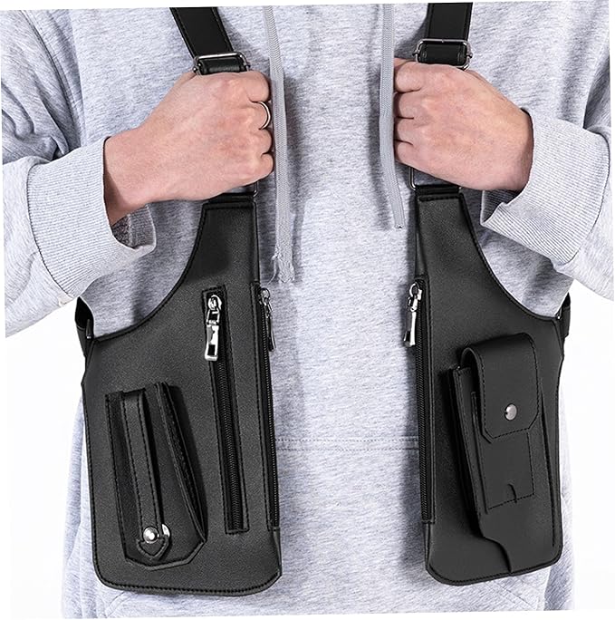 Leather Shoulder Armor Hidden Underarm Strap Wallet Adjustable Anti Pickpocket Accessories with Double Bag for Men, Women Leather Armor(Black)