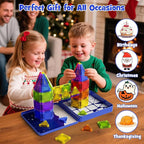 Mini Magnetic Tiles Travel Kit for Kids Ages 3-8, 60pcs Portable Magnetic Building Blocks with Visual Storage Guide & Metal Play Base, STEM Sensory Toys for Preschool Learning