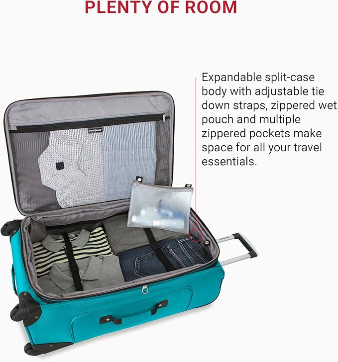 SWISSGEAR Sion Softside Expandable Spinner Luggage Durable Lightweight Travel Suitcase, Teal, Checked-Medium 25-Inch