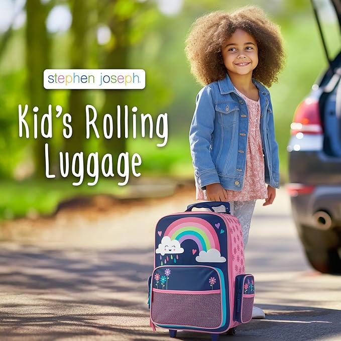 Stephen Joseph Kids Classic Rolling Luggage, Kids Luggage, Toddler Rolling Travel Carry On, Kids Suitcase with wheels,