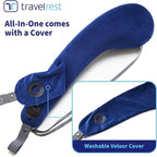 TRAVELREST All-in-One Travel Neck Support & Body Pillow - Airplane Pillow for Long Flight Comfort, Travel Essentials, Sleeping Accessories, Memory Foam, Headrest Support Seat for Car (Blue)