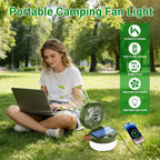 3-in-1 Camping Fan, Portable Solar Fan Rechargeable with LED Lantern, Battery Powered & Solar Camping Fan Light with Hanging Hook for Tent, 3 Speeds USB Fans for Camping Essentials, RV Travel, Outdoor