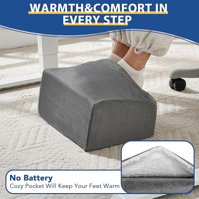 Foot Rest for Under Desk at Work, Adjustable Footrest for Office Chair & Gaming Chair,Ergonomic Footrest Pillow Desk Foot Stool with Washable Cover for Home, Airplane, Travel (Gray)