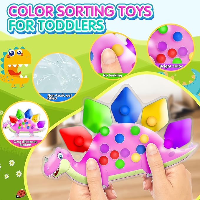 UIIOPJIOM 2PC Pink Dinosaur Color Sorting Sensory Toys for Toddler Girl, Montessori Toy Game Learning Activities Quiet Calm Down Fidgets for Classroom Gifts for 3 4 5 Year Old Easter Basket Stuffer