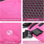 FuninCrea Waterproof Hidden Money Belt for Travel, Anti-Theft Belt Bag with RFID Blocking Function Adjustable Slim Waist Bag with 2 Zipper Pockets & 1 Back Pocket for Travel Running (B, Hot Pink)