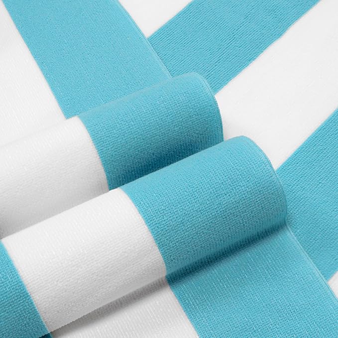HENBAY Large Oversized Beach Towel - 35 x 70 Inch Microfiber Pool Towel, Turquoise Striped Quick Dry Cabana Swim Towel