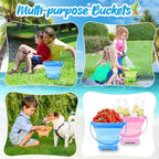 4 Packs Foldable Beach Buckets Set, Collapsible Bucket with Sand Shovels and Mesh Bag for Kids Toddlers Beach Toys, Silicone Sand Pails, Easter Egg Hunt, Camping, Travelling and Fishing Water Pail