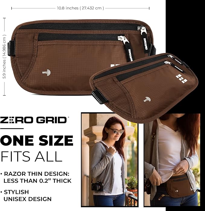 Money Belt for Secure Travel - RFID Blocking Slim Passport Holder - Hidden Waist Pouch for Cash, Credit Cards, Documents - Concealable Under Clothes, Water-Resistant Slim Fanny Pack for Men and Women