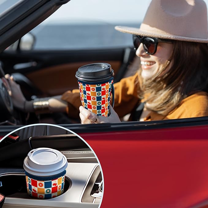 KJQJLY 3 Pack Reusable Iced Coffee Sleeves for Iced Coffee Cups or Drinks Reusable Neoprene Insulated Sleeves for Hot and Cold Drinks from Starbucks, Dunkin, And More (check)