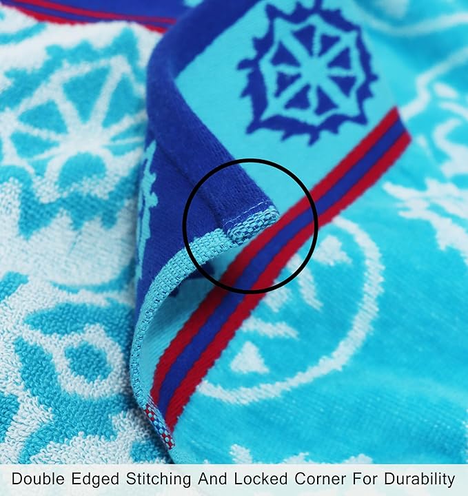 COTTON CRAFT Hooded Beach Towel – Oversized 39 x 68 Towel with Hood for Adults - 100% Cotton Velour Terry Jacquard Towel - Pool Bath Wrap - 450 GSM Soft Absorbent Quick Dry – Summer Trellis Pool Blue