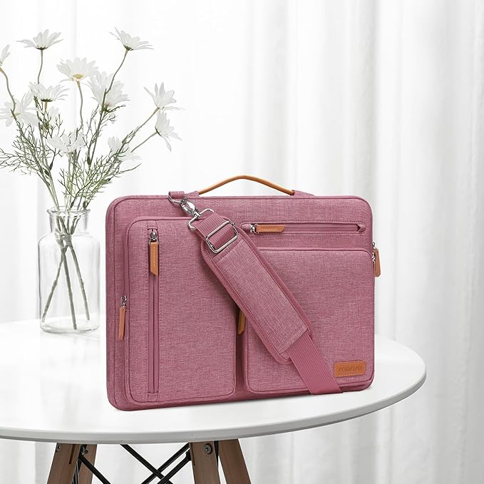 MOSISO 360 Protective Laptop Shoulder Bag,15-15.6 inch Computer Bags Compatible with MacBook Pro 16 inch, HP, Dell, Lenovo, Asus Notebook,Side Open Messenger Bag with 4 Zipper Pockets, Dusty Rose