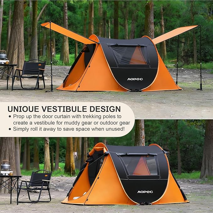 Pop Up Camping Tent, 2/4/6 Person Instant Tent Waterproof PU4500mm, Spacious Ventilated Camping Tent with Front Porch, Quick Setup Lightweight Portable for Outdoor Camping Hiking Beach