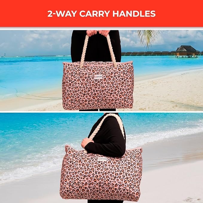 Beach Bag and Pool Bag Has Cooler Pocket, 7 Pockets Total, Zip Top. Family Size Waterproof Beach Tote