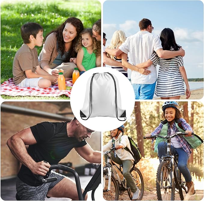 KUUQA 20Pcs Drawstring Backpack Bag Bulk White Drawstring Bags String Backpack Sport Gym Sack Bags Foldable Storage Bag for Women Men Shopping Gym Travel Sports