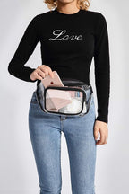 Veckle Clear Fanny Pack Stadium Approved - Adjustable 33-47 Inch Strap, Transparent Belt Bag for Women Men Fits 7.5-inch Smartphone, Waist Bag Clear Bag for Stadium Events, Sport, Concerts, Black