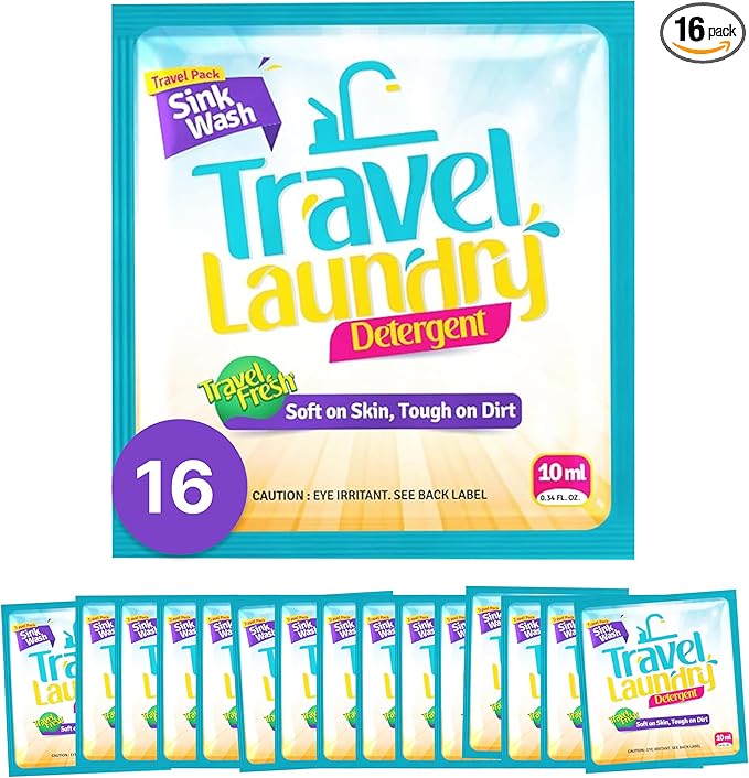 TidyFriend Sink Travel Laundry Detergent 10 ml, 16 Pack Effective Travel Detergent Packets for Sink Washing, Lightweight Must Haves Laundry Essentials