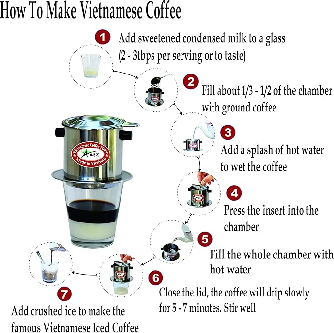 AMT 13 oz Coffee Maker - Vietnamese Phin Filter with Cork, 2-3 Servings, Screw Down Coffee Dripper for Home Office
