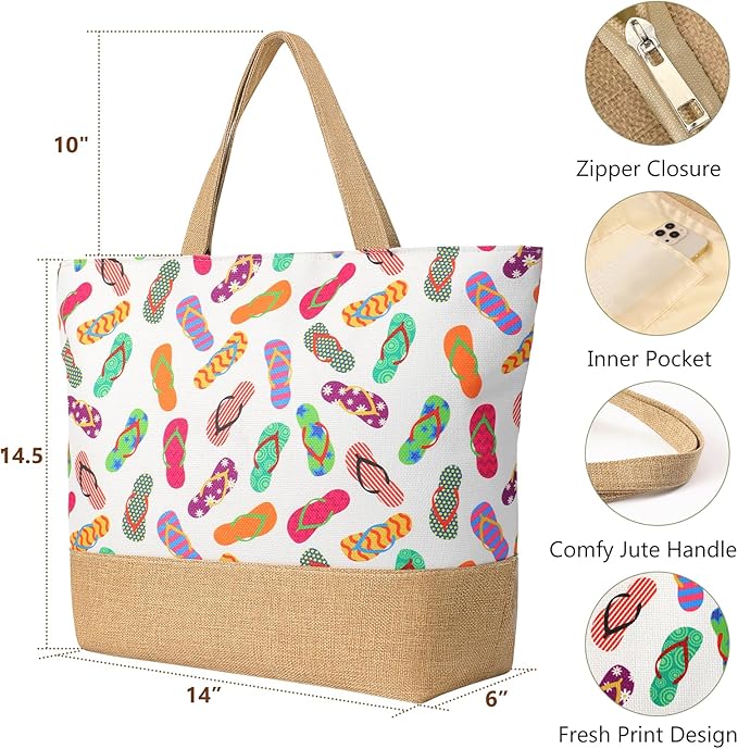 Trifabricy Beach Bag for Women, Large Beach Tote Bags with Zipper, Woven Straw Tote Waterproof, Swim Gym Shopping Travel Bag