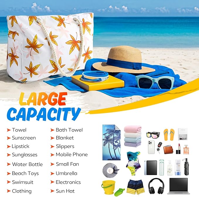 SRISE Large Beach Bag for Women & Men, Beach Bags Waterproof Sandproof, Travel Tote Bag, Swim Pool Bag for Family Outdoor