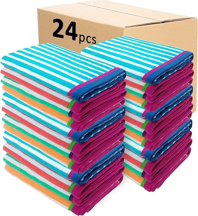 Kaufman - Colorful Racing Striped Beach & Pool Towel - Extra Large Beach Towel - Soft & Absorbent 100% Cotton Towels - Assorted Colors - 30" x 60" - 480 Pack