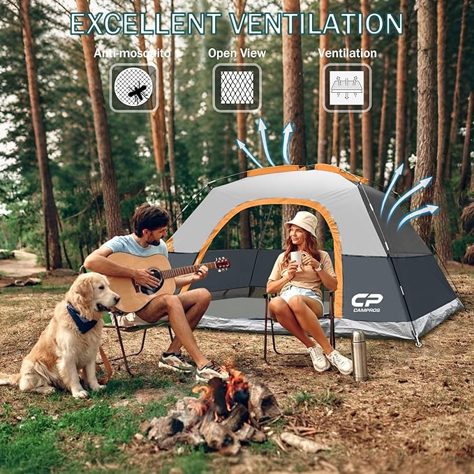 CAMPROS CP Camping Tent 2/4/6 Person, Waterproof Windproof Double Layer Dome Tent, Easy Setup with Large Mesh Windows & Wide Door for Outdoor Camping Backyard