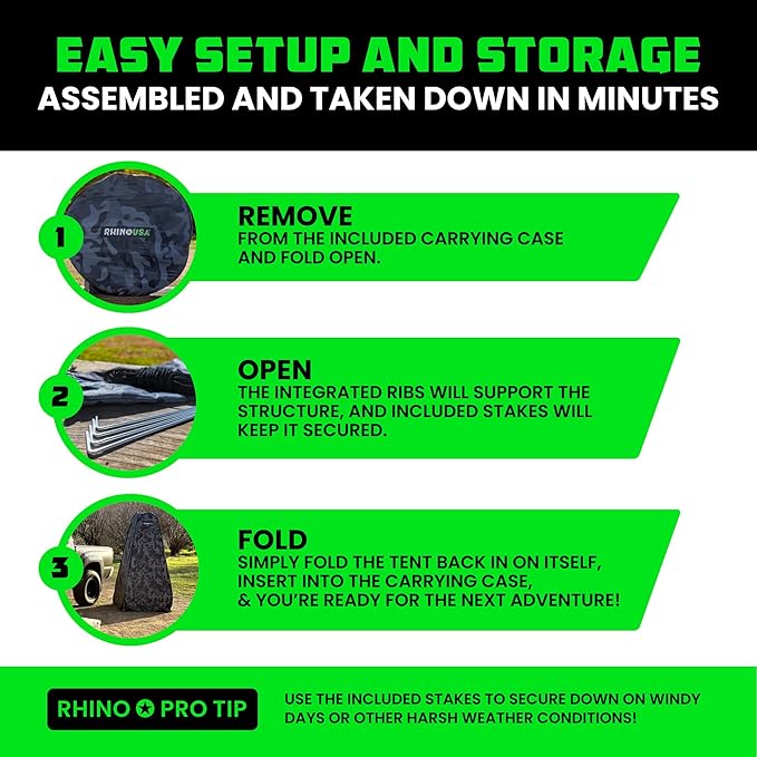 Rhino USA Pop Up Privacy Changing Tent - Ultimate Outdoor Camping Shower, Camp Toilet, Rain Shelter for Beach and Camping - Lightweight and Sturdy, Instant Setup While On-The-Go