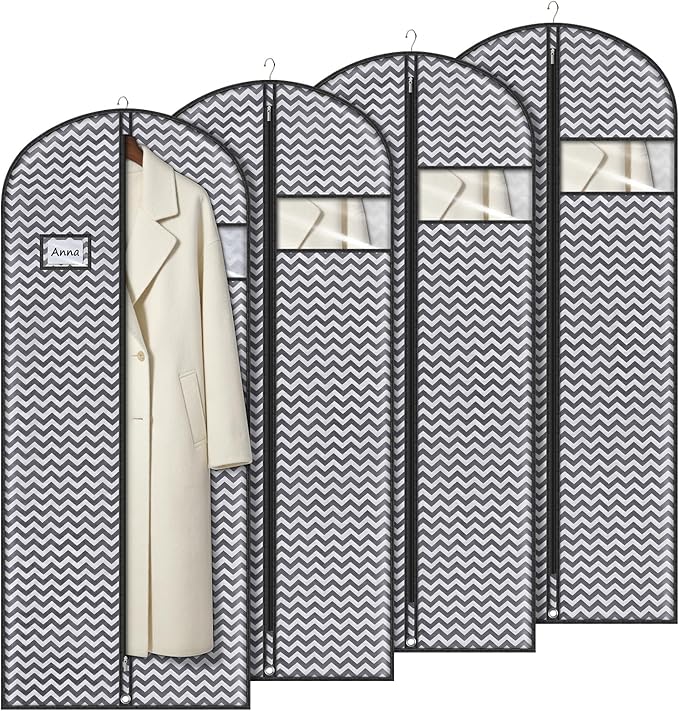 Syeeiex 60'' Dress Bags for Gowns, Set of 4 Garment Bag for Hanging Clothes, Dress Garment Bag, Dustproof and Keep Closet Tidy, Perfect for Suit Evening Dresses Fur Coat Long Dress Gown(Dark Grey)