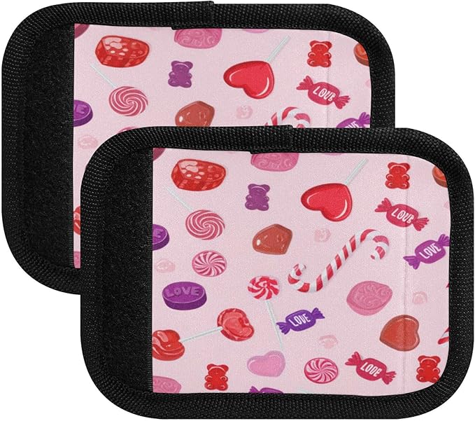 4 Pack Valentines Candy Luggage Handle Wrap, Detachable Luggage Tag, Neoprene Suitcase Wrap with Comfort Grip & Bright Identifier for Suitcase, Travel Bag, Sports Bag