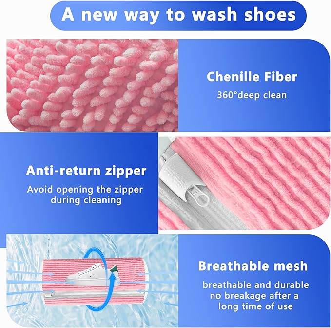 2Pcs Reusable Shoe Washing Machine Bag for Washer and Dryer:Free Up Hands, Prevent Deformation,shoe bag with Zipper Protection Design, Use for all Shoes,Sports Shoes(Yellow) (A-Pink)