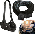 Ergonomic Airplane Pillow and Airplane Foot Hammock, Ultra Portable Neck Pillow with 360° Head Support, Portable Travel Foot Rest with Adjustable Strap, Includes Eye Mask & Ear Plugs, for Flight, Car